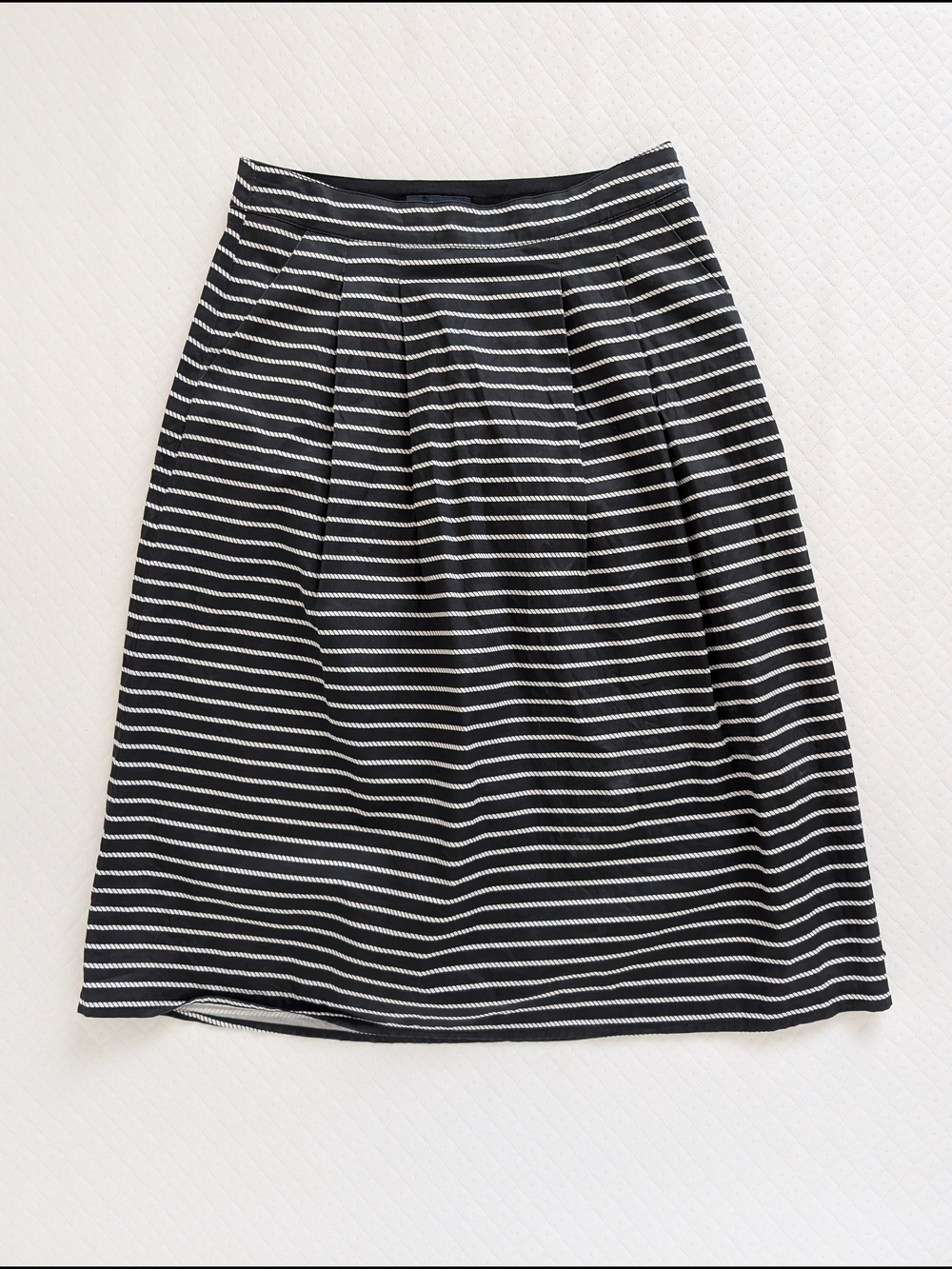 Tommy Hilfiger Nautical Black White Rope Pattern Midi Skirt A-Line Striped, sz 0